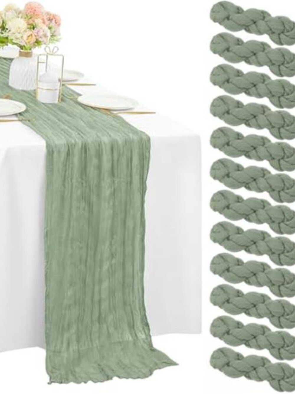 Sage Green Cheesecloth Table Runner 12 Pack 10FT Wedding Party Decor Cotton